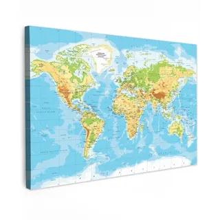 MuchoWow Leinwandbild Weltkarte - Statistisch - Blau - Erde - Bildung Wanddeko 90x60 cm , Textil , Kiefer , Rechteckig , 90x60 cm , FSC 100% , gerahmt , Bilder & Rahmen, Bilder, Leinwandbilder