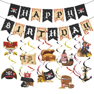 Yomover Piraten Deko Kindergeburtstag, 12 Stück Happy Birthday Girlande Banner Hängende Wirbel Dekorationen, Piratengeburtstag Geschenke Für Junge Mädchen