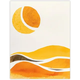 Artery8 Abstrakte orange bernsteinfarbene Landschaft, Hügel und Sonne Ungerahmter großer Druck 46x61 cm
