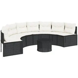 vidaXL Gartensofa mit Tisch und Kissen Halbrund Schwarz Poly-Rattan - Schwarz