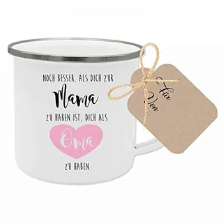 Manufaktur Liebevoll Tasse mit Spruch "Noch besser als dich zur Mama..." I Das perfekte Geschenk für die Oma I Geschenk zum Geburtstag und als Dankeschön I mit Geschenkanhänger