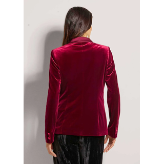 Longblazer MADELEINE "Samtjacke Samtblazer mit Reverskragen", Damen, Gr. 46, rot (rubinrot), Obermaterial: 90% Polyester Green Circle PES GreenC. 10% Elasthan EL., Modern, normal, Blazer Longblazer, Samtblazer mit Satin-Reverskragen