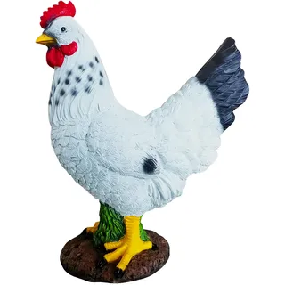 Relaxdays Gartenfigur Huhn, weißer Hahn, wetterfeste Gartendeko, authentische Tierfigur, Kunstharz, 32,5 cm, Mehrfarbig