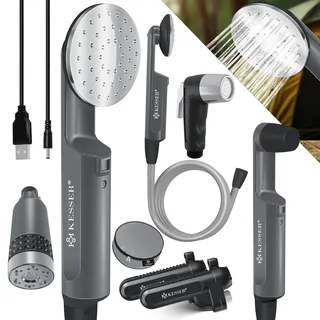 Kesser KESSER® Campingdusche mit Akku Tauchpumpe Handbrause 2x 2200mAh-Lithium-Akku, USB-Ladekabel , für Camping Garten - Auto - Outdoor , Hundedusche , Autoreinigung , Inkl. Tragetasche, 12V Pumpe