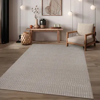 TT Home In-& Outdoorteppich Wetterfest Terrasse Balkon Esszimmer Boho Motiv Moderner Skandi Look Unifarben Größe 80x250 cm - Beige