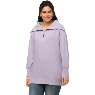 Ulla Popken Damen Ottomansweatshirt mit Troyer Sweatshirt, Pastell Flieder, 54-56