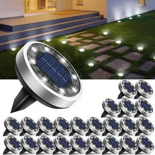 btfarm 24 Stück Solar Bodenleuchten Aussen, 8 LED Gartenbeleuchtung Solar IP65 Wasserdicht Boden Solarleuchten, Solarlampen für Außen Garten Rasen Auffahrt Gehweg Patio, Kaltes Weiß