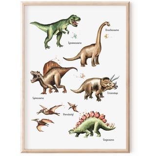 MeinBaby123® Dino Poster Kinderzimmer | Dinosaurier Poster DIN A2 | Bilder Kinderzimmer Jungen | Dino Deko Bilder Kinderzimmer | Babyzimmer Deko | Wandposter Premium (Dino Poster - 2)