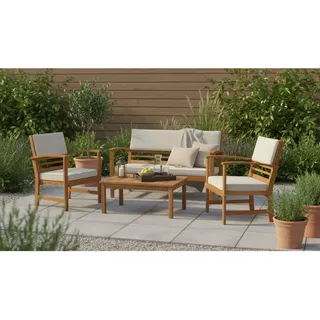 Ambia Garden Loungegarnitur , Akaziefarben, Beige , Holz, Wellpappe , Akazie , vollmassiv , 80x50x33 cm , Gartenmöbel, Loungemöbel, Loungegarnituren