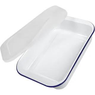 Webake Traditionelle Auflaufform Groß Emaille Backform Ofenform Mit Kunststoff Deckel 37 x 24 x 7 cm