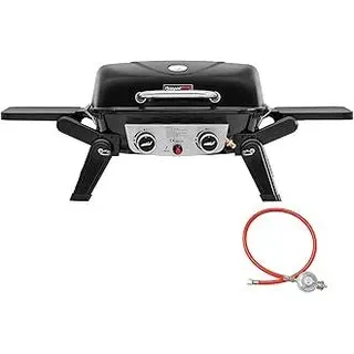 Royal Gourmet 2-Brenner Tragbarer Gasgrill, 5 kW Tischgrill mit klappbaren Seitentischen, portabler BBQ Grill für Balkon, Terrasse, Garten Schwarz