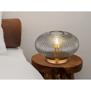 Ausgefallene LED Tischleuchte mit Rauchglas Lampenschirm, kleine Nachttischlampe