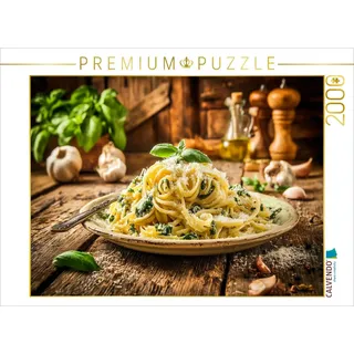 CALVENDO Puzzle Italienische Pasta, Genuss auf rustikalem Teller | 2000 Teile Lege-Größe 90x67cm Foto-Puzzle für glückliche Stunden
