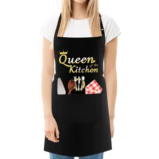 FunChaos Lustige Bäckerschürze für Mama, Küche der Königin, Verstellbare Schwarze Schürze mit 2 Taschen, Geschenke für Mama, Frau, Freundin, Muttertag, Geburtstag, Weihnachten (Wasserabweisend)