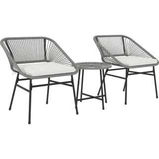 Polyrattan Gartenmöbel Set, Outdoor Lounge Balkonmöbel für 2 Personen, 3-teilig Sitzgruppe mit 2 Stühle, Beistelltisch, Kissen, wetterfest Gartenlounge für Garten, Terrasse Balkon, Dunkelgrau - Dunkelgrau