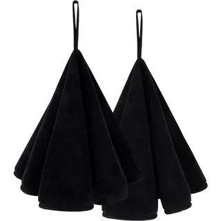 VIVOTE 2-teiliges Küchenhandtuch-Set mit Ringen, Badezimmer-Handtuch-Set, weich, saugfähig, schnelltrocknend, Kohlefaser, rundes hängendes Handtuch mit Umhängeband, (Schwarz 50 x 50)