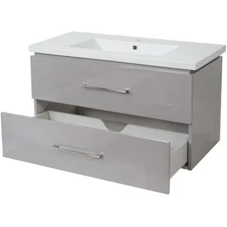 Mendler Premium Waschbecken + Unterschrank HWC-D16, Waschbecken Waschtisch, hochglanz 90cm ~ grau