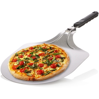 com-four® Pizzaschaufel aus rostfreiem Edelstahl 430 - Pizza- und Kuchenheber mit klappbarem Griff - Pizzaschieber für Pizza, Flammkuchen, Brötchen und Brot (silberfarben/schwarz - eckig)