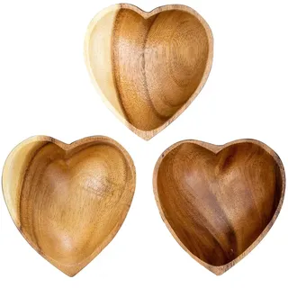 levandeo 3er Set Schüssel Akazie 10x3cm Herz Holz Design Schale Obstschale Obstkorb Brotkorb Unikat Tischdeko