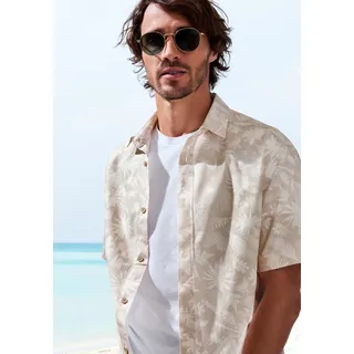 Beachtime Hawaiihemd »Regular fit«, Kurzarm, Freizeithemd mit Palmenprint, reine Baumwolle, beige