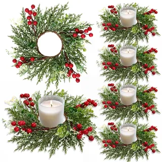 SOMYTING 8 Stück Weihnachts Kerzenringe 27cm Weihnachtskranz Kerzenring Künstliche Kerzengirlande Kerzenkranz für Stumpenkerzen, Tisch Dekoration