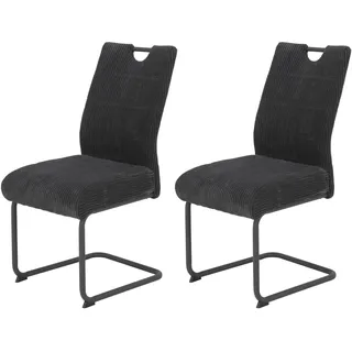 Hela Tische, 2er Set Esszimmerstuhl Merkur, Bezug Breitcord Anthrazit, Komfortsitz Federkorb, XL Sitzbreite, 140kg belastbar, Schwinger Metallgestell