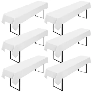 6 Stück Biertisch Tischdecke,für 50-70 cm Tischbreite, Weiß Biertisch Biertischhussen Bierzeltgarnitur Rechteckige Tischdecken Waschbar 100x250cm für Gartenbankett-Gartenmöbel