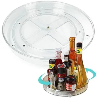 Unyqoos® Drehbarer Küchenorganizer – transparente Gewürz- und Kräuteraufbewahrung, 360° drehbar, Ø 23,5 cm, Kunststoff mit Edelstahl-Kugellagern - Transparent