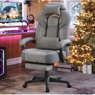 Songmics Gaming-Stuhl Netzstoff Schiefergrau