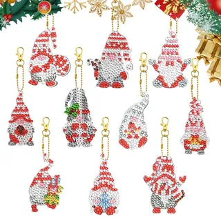 10 Stück Weihnachten 5D Diamond Painting Anhänger,Doppelseitig Zwerge DIY Diamant Malerei Schlüsselanhänger Kits für Kinder Erwachsene,Weihnachtsmann Schlüsselbund Stickerei Kunst Ornamente Dekoration