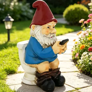 Norhogo 1 Stück Gartenzwerg der auf der Toilette sitzt | Gnom Figur aus Resin, Gartenzwerg Zwerge, Gartenfigur Lustig für Garten Campingplatz, Gartendeko für außen