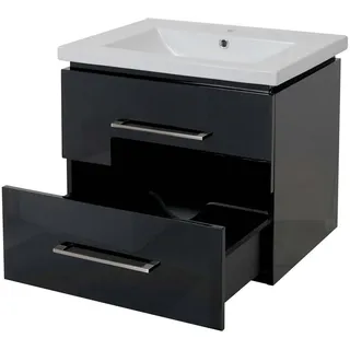 MCW Premium Waschbecken + Unterschrank MCW-D16, Waschbecken Waschtisch, hochglanz 60cm schwarz