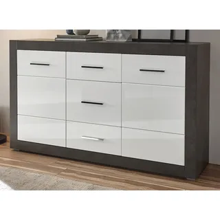 furn.design Sideboard Anrichte weiß Hochglanz und grau Stone Wohn- Esszimmer Kommode Briard