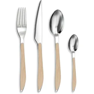 Ibenzoa® 24-teiliges Edelstahl-Besteckset – 6 Tafelmesser (voll geschmiedet), 6 Gabeln, 6 Esslöffel, 6 Teelöffel, modernes Design mit Holzgriffen, versch. Farben
