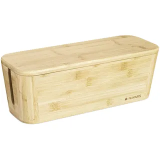 Navaris Bambus Kabelbox mit Deckel - Organizer für Kabel 32x12x11cm - Kabeldose Ordnung - Box Kabelaufbewahrung Schreibtisch PC TV - Kabelsammler