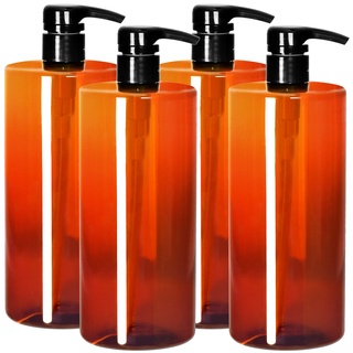 Youngever 4er-Set 1L Pumpflaschen für Shampoo, Mehrweg Kunststoff Pumpspender Seifenspender Dispenser Lotionspender Leerflasche für Flüssige Shampoo Lotionen Küche Bad (Amber)