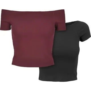 Urban Classics Damen Ladies Off Shoulder Rib Tee 2-Pack T-Shirt, Redwine+Black, S EU