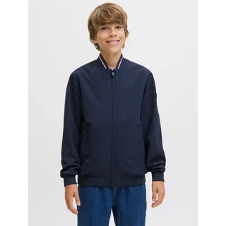 Bomberjacke JACK & JONES JUNIOR "JJBROOK BOMBER JNR", Herren, Gr. 140, blau (seaborne detail:lining: estate blau), Web, Obermaterial: 90% Polyester, 10% Elasthan, unifarben, regular fit normal, Jacken Bomberjacke