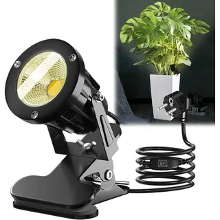 Jonuin LED Spot Klemmstrahler mit Stecker & Schalter, 7W COB LED Strahler mit Klemme, 3M Kabel, IP65 Wasserdicht, Spotlight für Innen & Außen, Pflanzen, Terrasse, Rasen und Akzentbeleuchtung(Warmweiß)