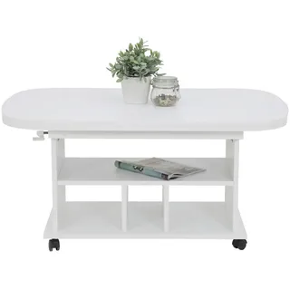 Livetastic Couchtisch , Weiß , Holzwerkstoff , Uni , rechteckig , eckig, Wange , 67x53x107 cm , ausziehbar, höhenverstellbar, offenes Fach , Wohnzimmer, Wohnzimmertische, Couchtische, Couchtische mit Rollen