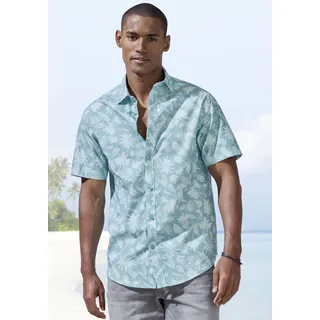 Hawaiihemd BEACHTIME "Regular fit", Herren, Gr. M (39/40), N-Gr, grün (türkis, bedruckt), Web, Obermaterial: 100% Baumwolle, gemustert, regular fit, ohne Ausschnitt, abgesteppte Kante, Hemden Hawaiihemd, Kurzarm, Freizeithemd mit Palmenprint, reine Baumwolle, Topseller