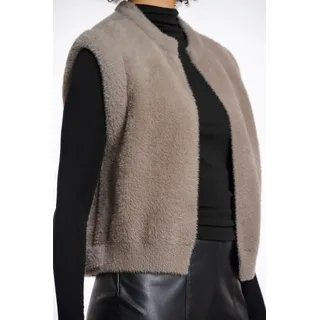 Kurzweste RINO & PELLE "ELONA", Damen, Gr. XL (42), grau (taupe), Bouclé, Obermaterial: 59% Polyamid, 26% Polyester, 15% Viskose, unifarben, regular fit taillenbedeckt, Westen Kurzweste, mit Bündchen