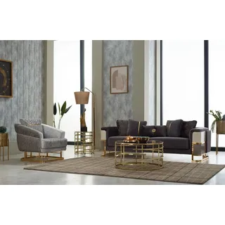 Komplette Couchgarnitur Polstersofa Dreisitzer Sessel Lila Stoffsofa - Lila