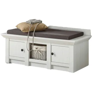 Furn.Design Garderobenbank Pinie weiß 124 cm, Schuhbank mit Stauraum , Weiß , Metall , Nachbildung,Pinie , Uni , 124x42x45 cm , Garderobe, Garderobenbänke