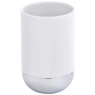 WENKO 21646100 Zahnputzbecher Melfi - Zahnbürstenhalter für Zahnbürste und Zahnpasta, Keramik, 7.2 x 11 x 7.2 cm, Weiß