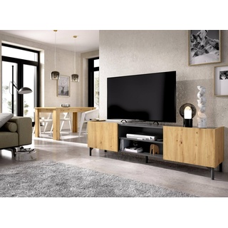 Dmora - TV-Ständer Emet, niedriges Sideboard für Wohnzimmer, Sideboard für Wohnzimmer für Fernseher, 161 x 35 x 45 cm, Eiche Nodes und Anthrazit