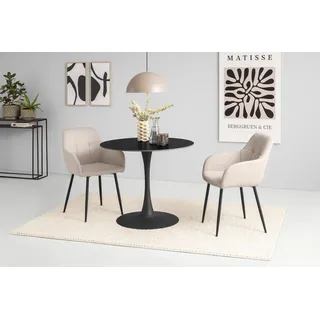 Hela »MOSEL« 3 Stk. tlg. Tisch 90x75 cm, Platte rund, gesinterter Stein, Armlehnenstuhl