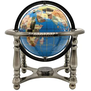 Unique Art Since 1996 Einzigartige Kunst 25,4 cm hoch türkis Ocean Edelstein World Globe mit 4 Bein Silber Ständer