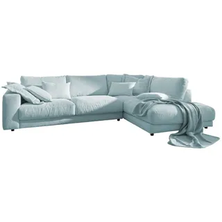 KAWOLA Sofa MADELINE Ecksofa Cord hellblau Recamiere rechts