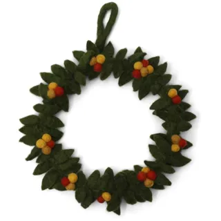 Én Gry & Sif Türkranz I Hand-Made & fair-Trade Kranz aus Filz, skandinavische Deko für Herbst Winter Weihnachten I grüner Herbstkranz mit bunten Beeren ⌀19cm